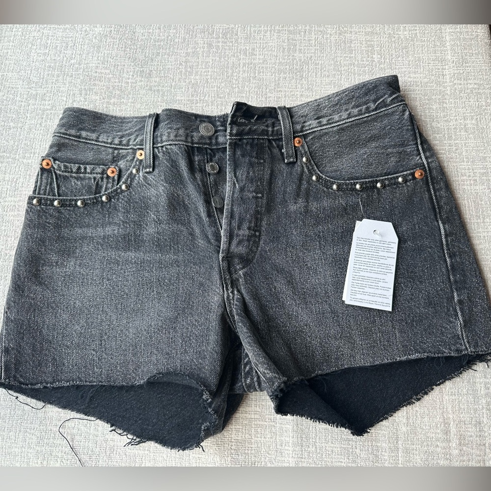 Levi’s 501 Charcoal Denim Shorts with Stud Accent